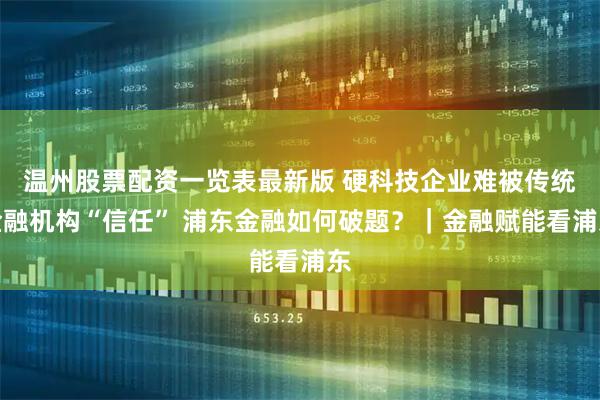 温州股票配资一览表最新版 硬科技企业难被传统金融机构“信任” 浦东金融如何破题?|金融赋能看浦东